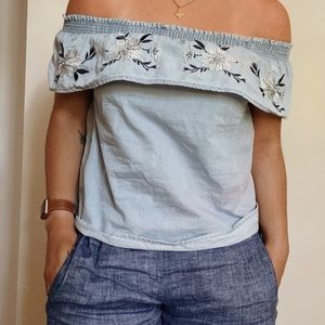 Floral Embroidered Over The Shoulder Top
